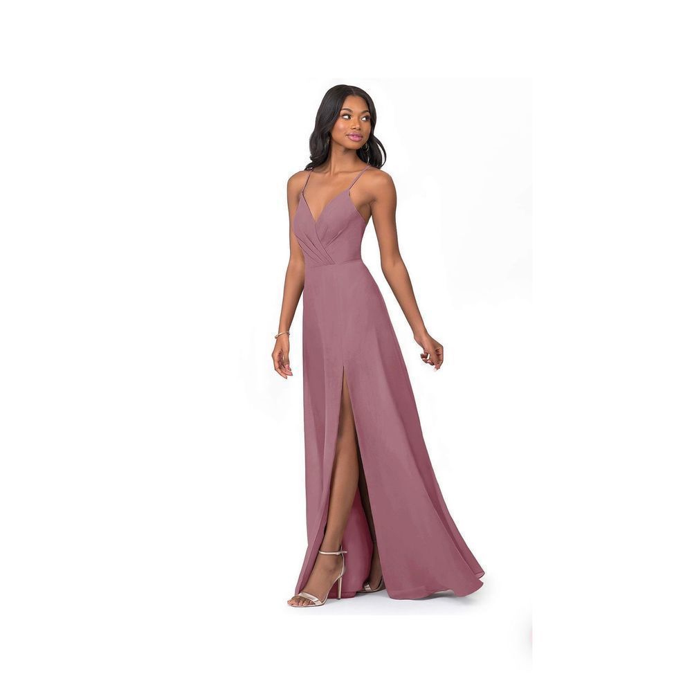 AZAZIE EVERLEIGH A-Line Pleated Chiffon Floor-Length Dress Dusty Rose size A8 br